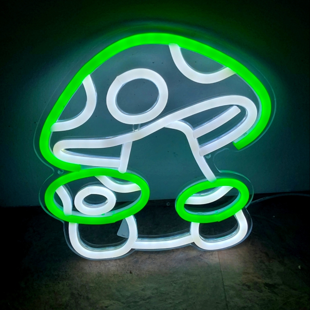 LED Green & White Mushroom Plaque